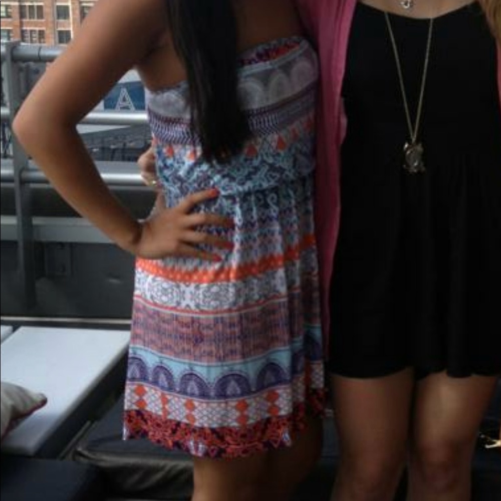 Strapless Patterned Summer Dress - image 1